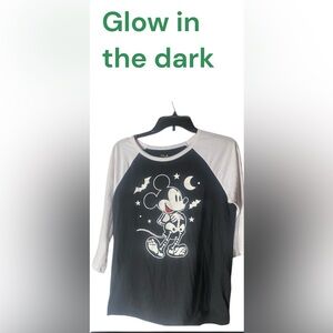 DISNEY Glow in dark Halloween Black and White Mickey Mouse Shirt